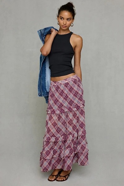 Kimchi Blue Yasmin Plaid Tiered Maxi Skirt