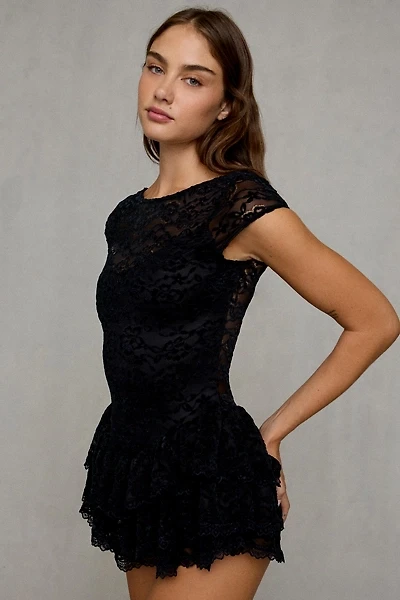 Kimchi Blue Ruffled Up Lace Short Sleeve Romper