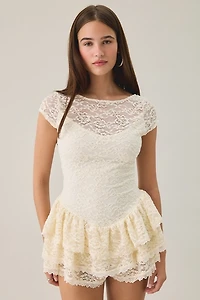 Kimchi Blue Ruffled Up Lace Short Sleeve Romper