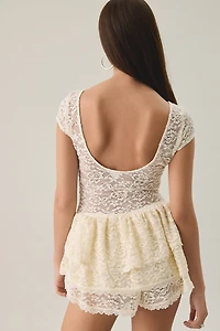 Kimchi Blue Ruffled Up Lace Short Sleeve Romper