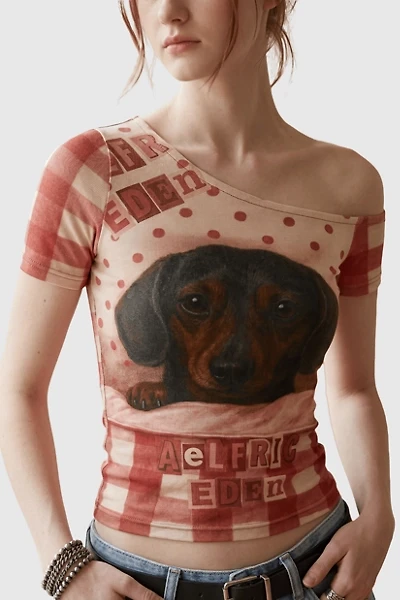 Aelfric Eden Polka Dot Dachshund Off-the-Shoulder Tee