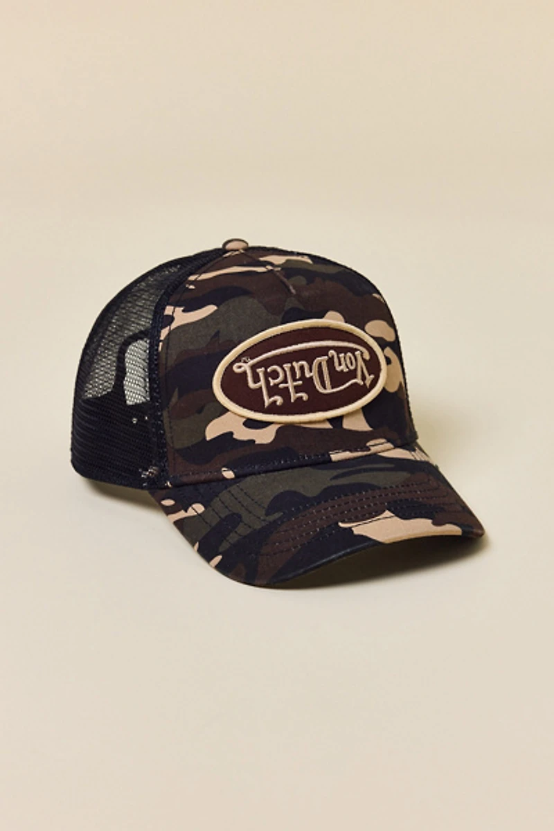 Von Dutch Camo Pattern Logo Trucker Hat