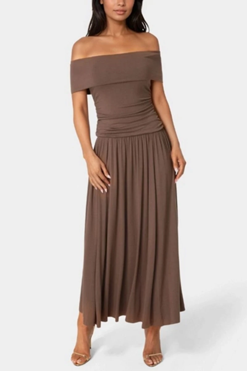 Bebe Off the Shoulder Drop Waist Dress