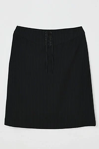 Vintage Y2k Black Pinstriped Lace-Up Midi Skirt