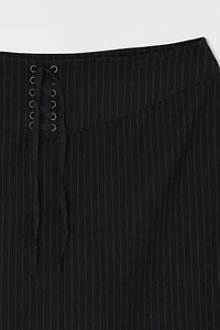 Vintage Y2k Black Pinstriped Lace-Up Midi Skirt