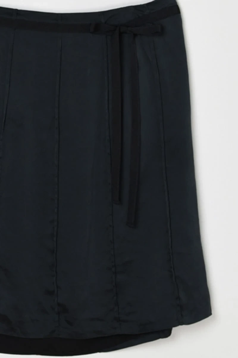 Vintage Y2k Black Silk Paneled Midi Skirt with Tie