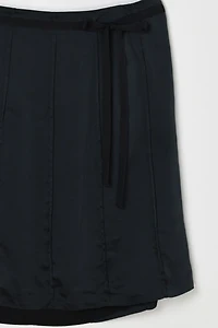 Vintage Y2k Black Silk Paneled Midi Skirt with Tie