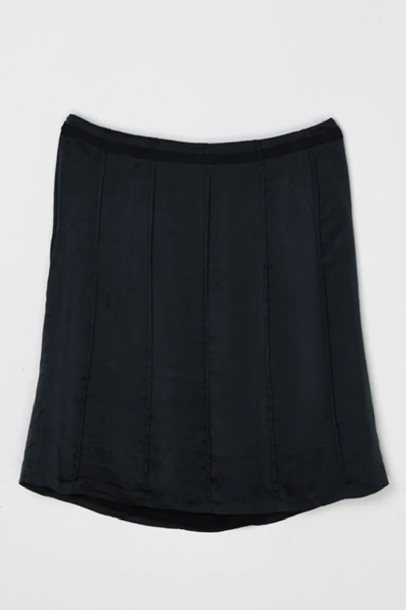 Vintage Y2k Black Silk Paneled Midi Skirt with Tie