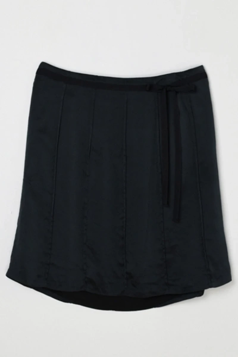 Vintage Y2k Black Silk Paneled Midi Skirt with Tie