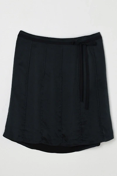 Vintage Y2k Black Silk Paneled Midi Skirt with Tie