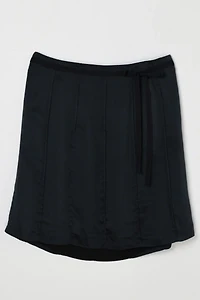 Vintage Y2k Black Silk Paneled Midi Skirt with Tie