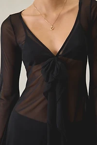 Kimchi Blue Maddie Mesh Cascading Ruffle Bell Sleeve Tunic Top