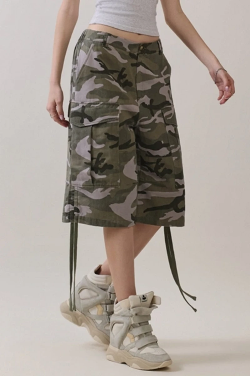 Personal Code Camo Print Washed Bermuda Shorts