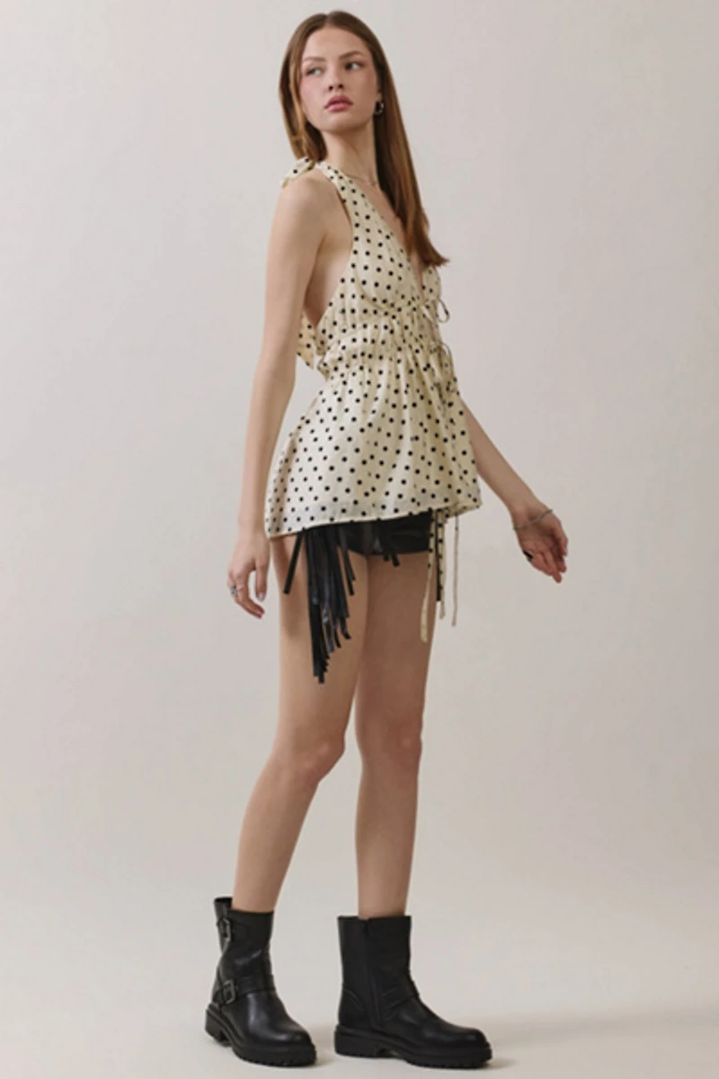 Personal Code Polka Dot Double Tie Halter Top