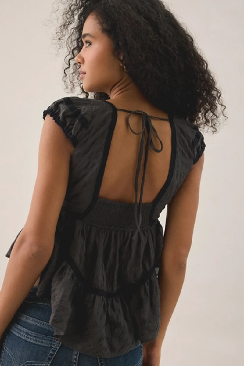 BDG Amelia Cotton Lace Trim Cap Sleeve Babydoll Top