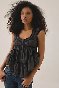 BDG Amelia Cotton Lace Trim Cap Sleeve Babydoll Top