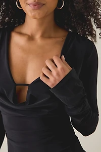 Kimchi Blue Ally Plunging Cowl Neck Keyhole Long Sleeve Top