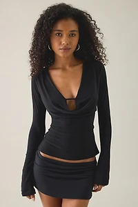 Kimchi Blue Ally Plunging Cowl Neck Keyhole Long Sleeve Top