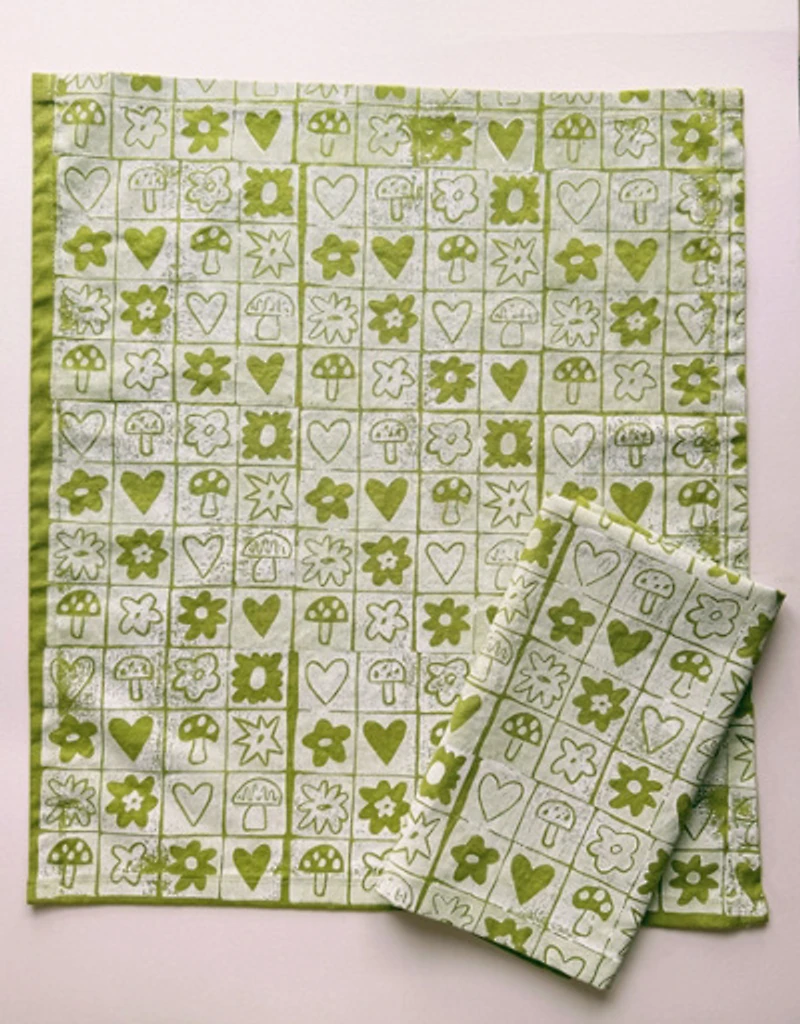 Julie Peach Block Printed Garden Squares Napkins