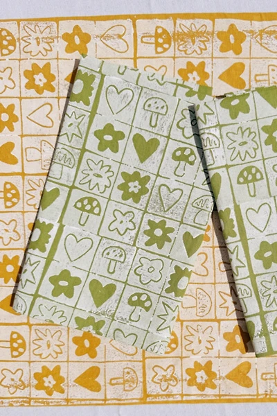 Julie Peach Block Printed Garden Squares Napkins