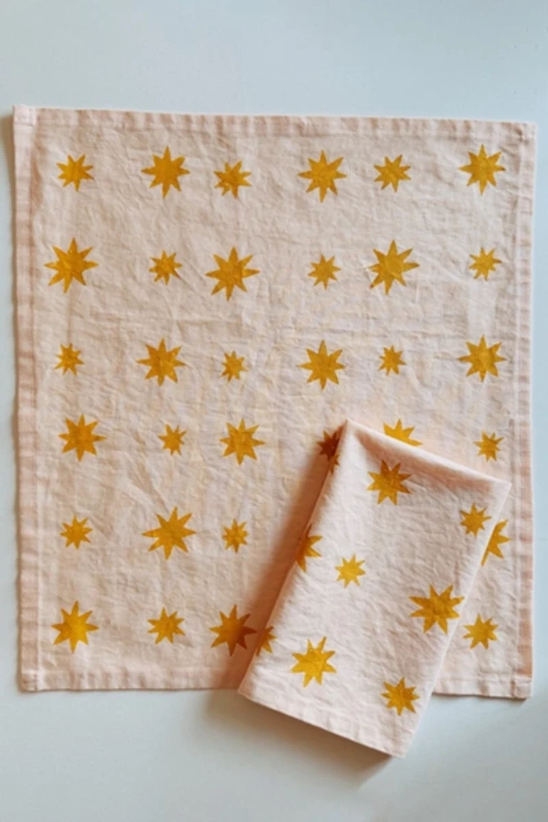 Julie Peach Block Printed Starburst Napkins