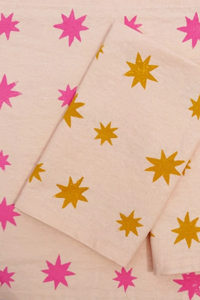 Julie Peach Block Printed Starburst Napkins