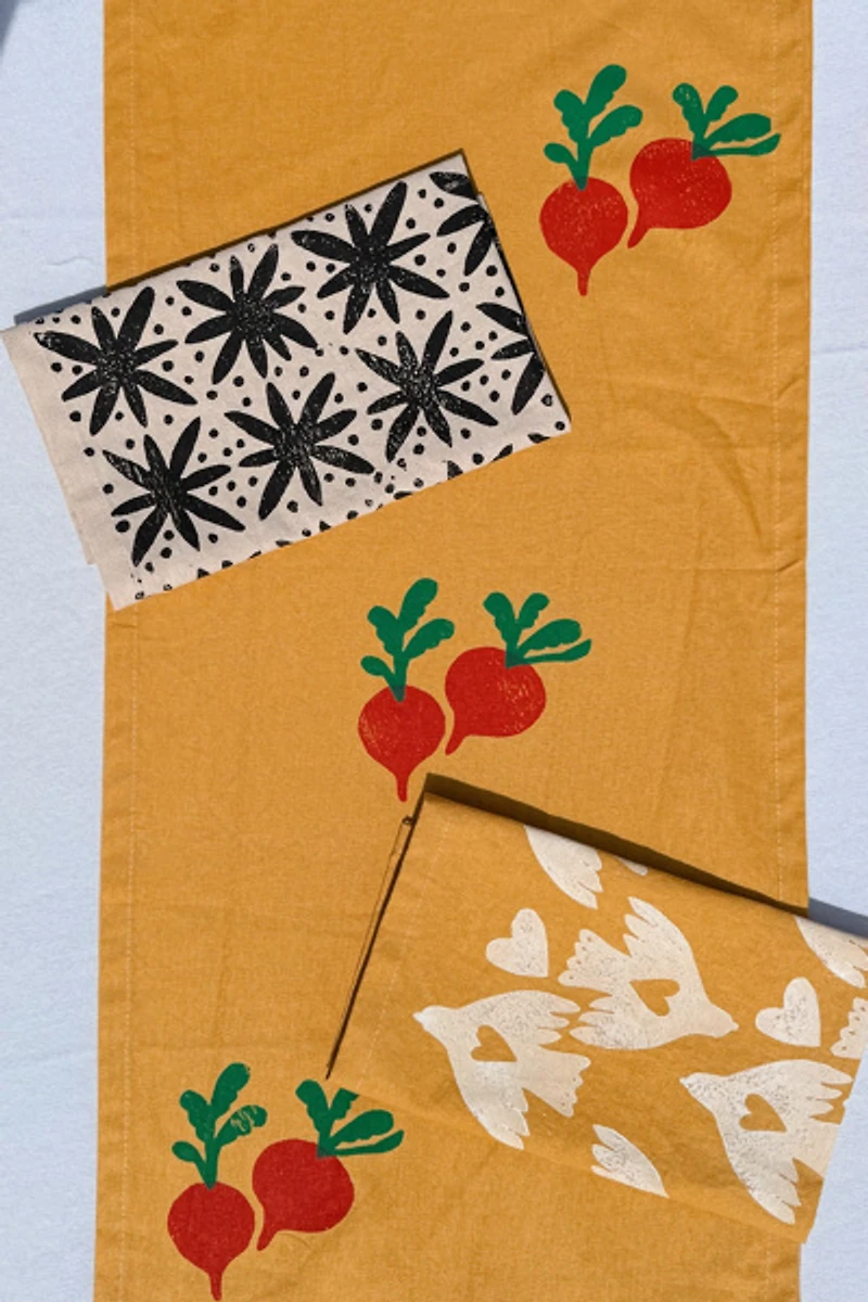 Julie Peach Block Printed Beets Table Runner