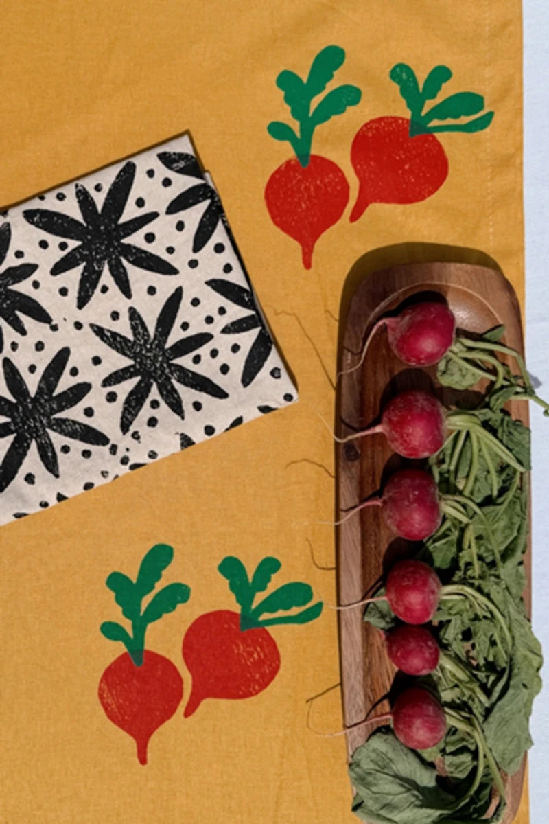 Julie Peach Block Printed Beets Table Runner