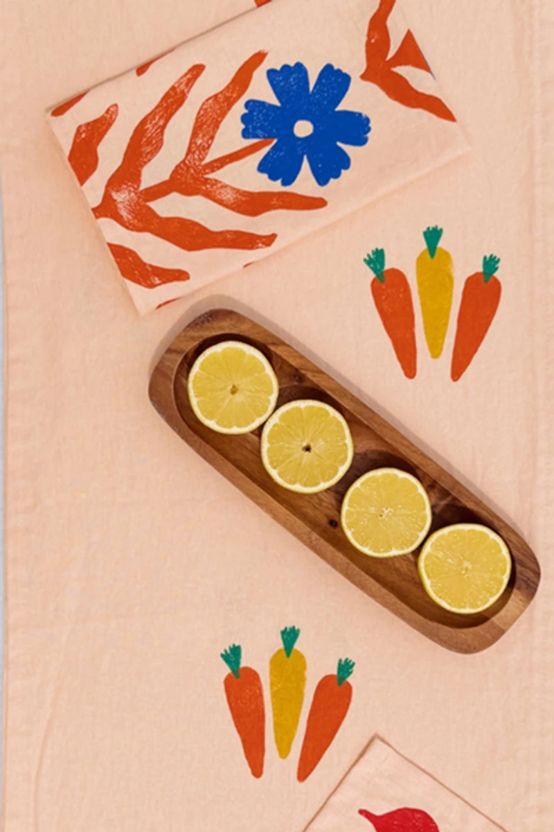 Julie Peach Block Printed Carrots Table Runner