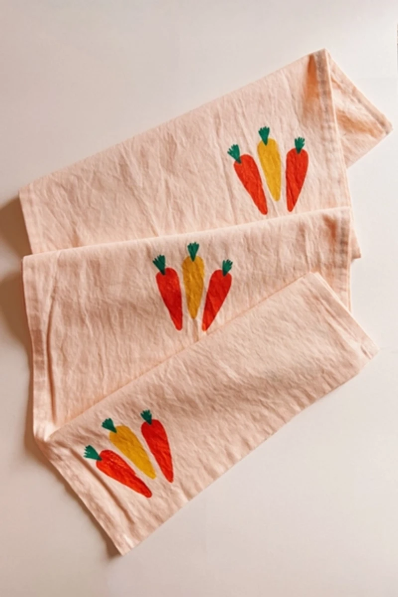 Julie Peach Block Printed Carrots Table Runner