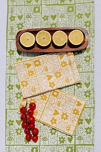 Julie Peach Block Printed Garden Squares Table Runner