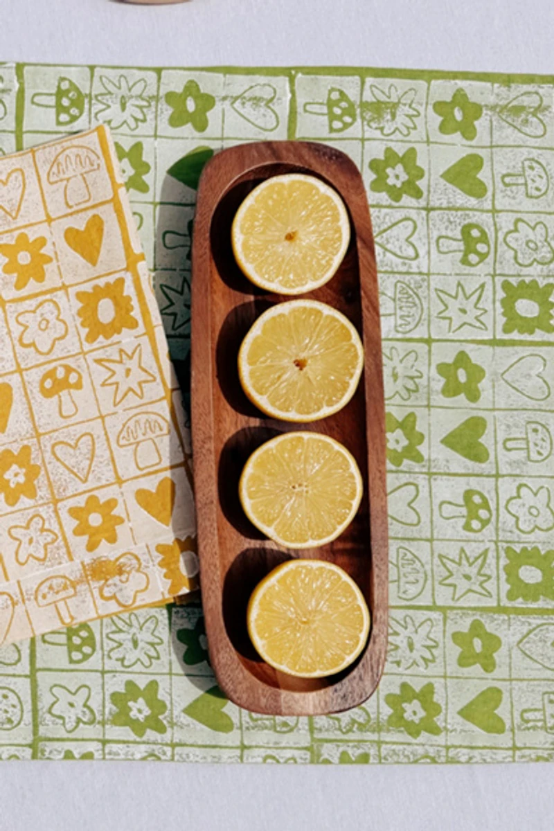 Julie Peach Block Printed Garden Squares Table Runner