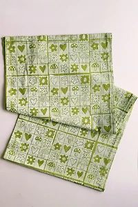 Julie Peach Block Printed Garden Squares Table Runner