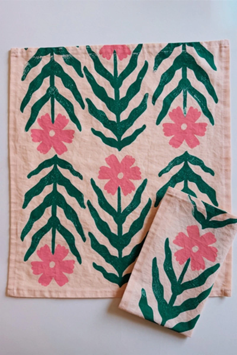 Julie Peach Block Printed Daisy Napkins