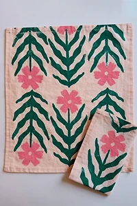 Julie Peach Block Printed Daisy Napkins