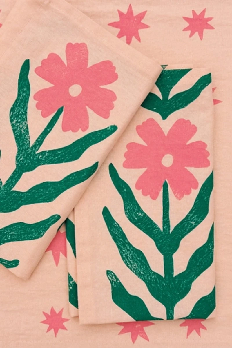 Julie Peach Block Printed Daisy Napkins