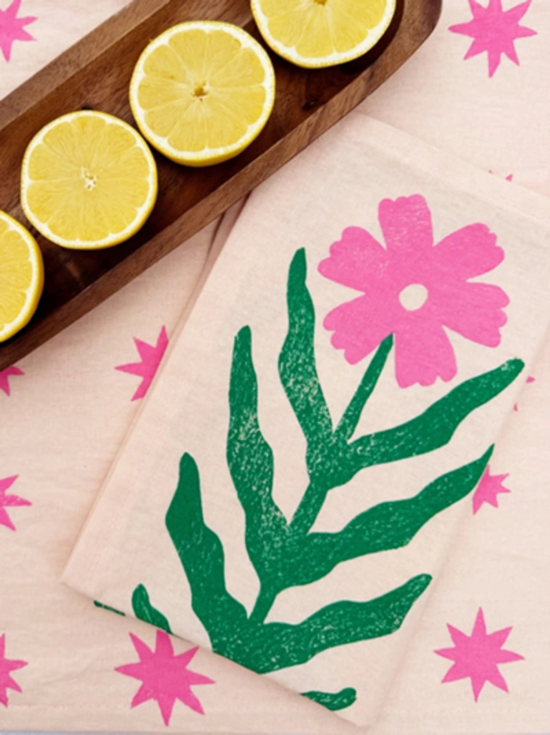 Julie Peach Block Printed Daisy Napkins