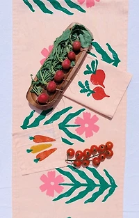 Julie Peach Block Printed Daisy Table Runner