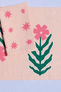 Julie Peach Block Printed Daisy Table Runner
