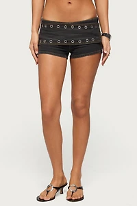 Edikted Gabrielle Grommet Wrap Denim Shorts