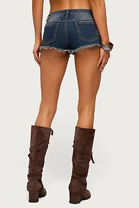Edikted Distressed Hem Denim Micro Shorts