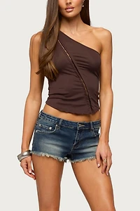 Edikted Distressed Hem Denim Micro Shorts