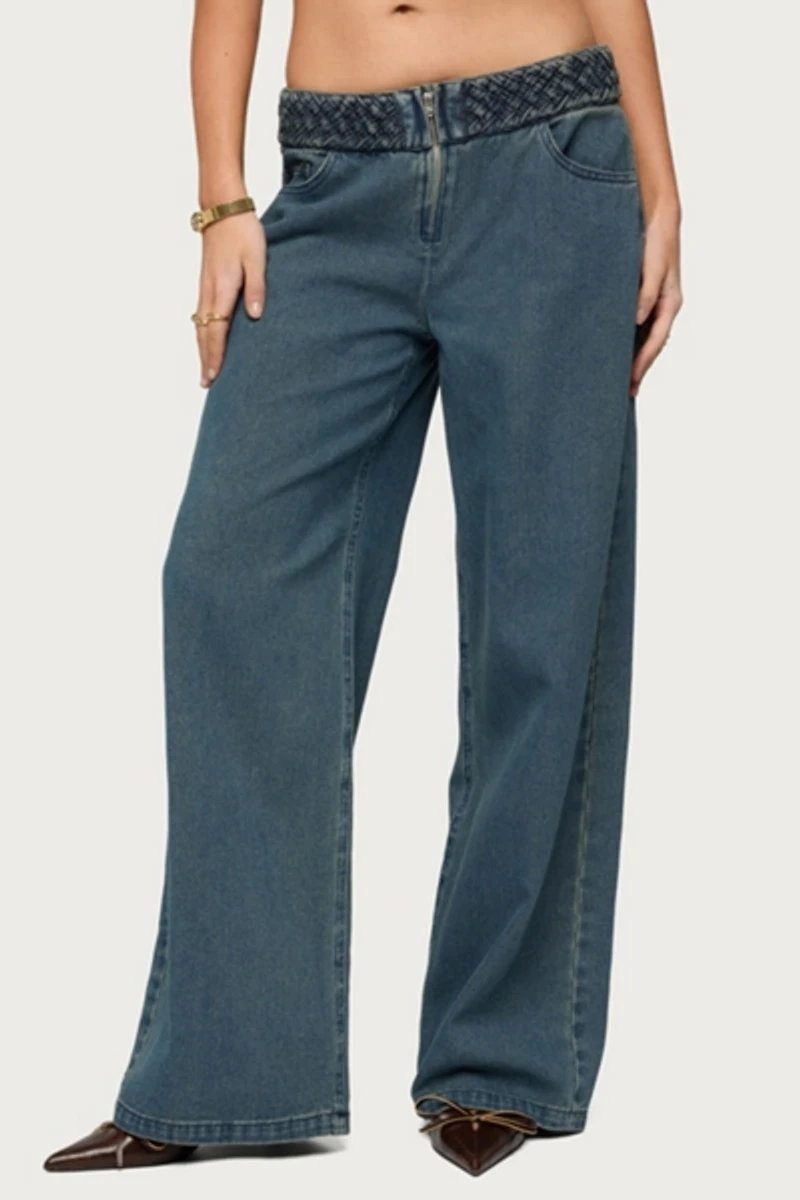 Edikted Braidey Braided Low Rise Baggy Jeans