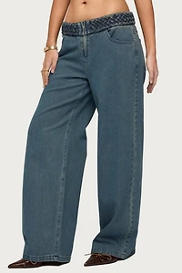 Edikted Braidey Braided Low Rise Baggy Jeans