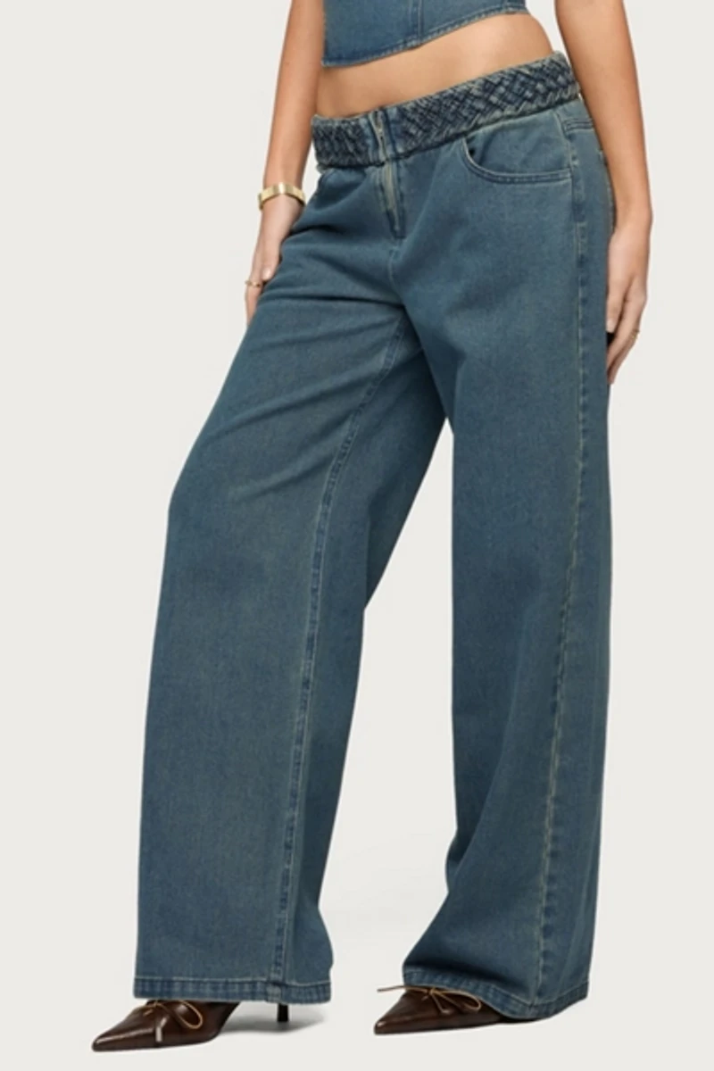 Edikted Braidey Braided Low Rise Baggy Jeans