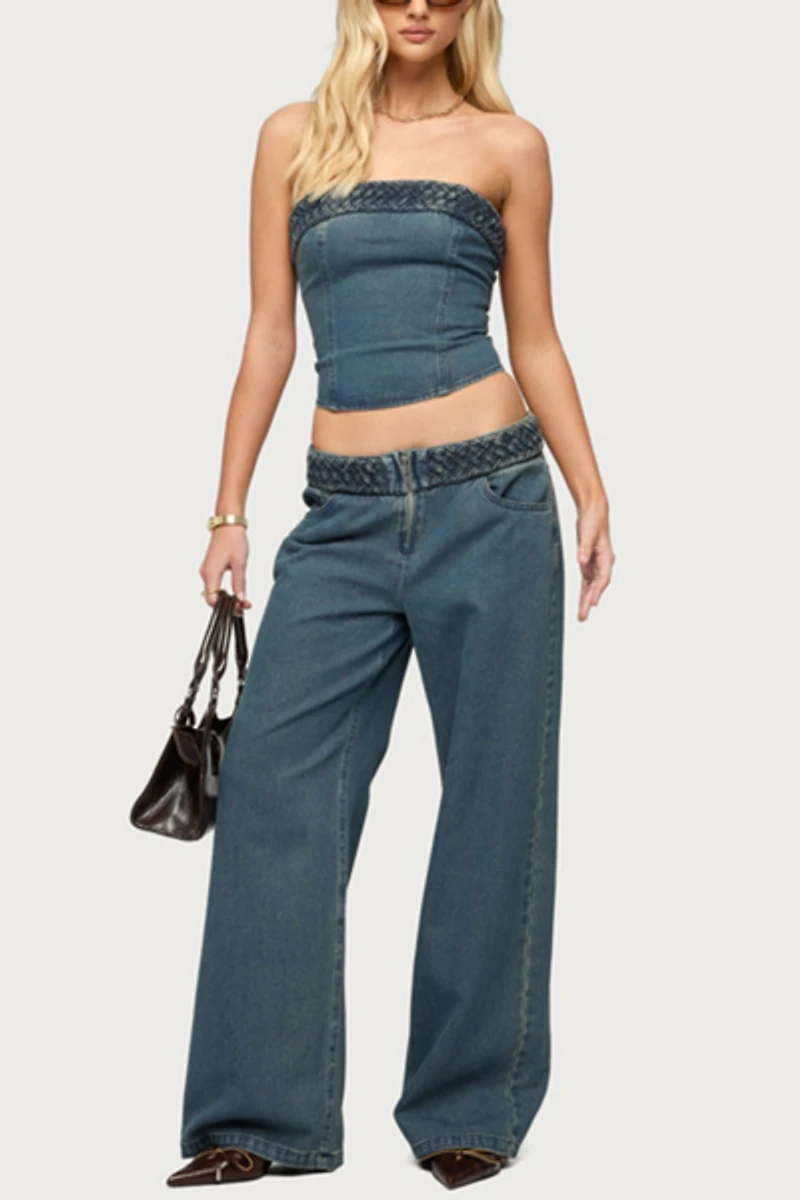 Edikted Braidey Braided Low Rise Baggy Jeans
