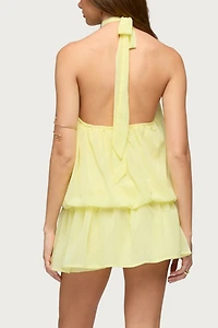 Edikted Kortney Chiffon High Neck Mini Dress