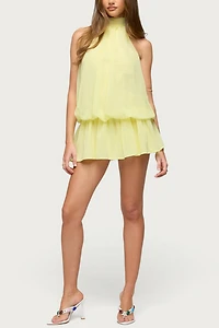 Edikted Kortney Chiffon High Neck Mini Dress