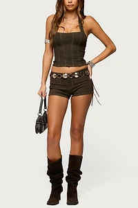 Edikted Alita Stretchy Denim Halter Top