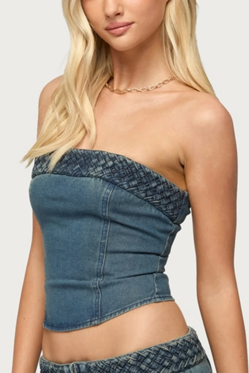 Edikted Braidey Strapless Denim Top